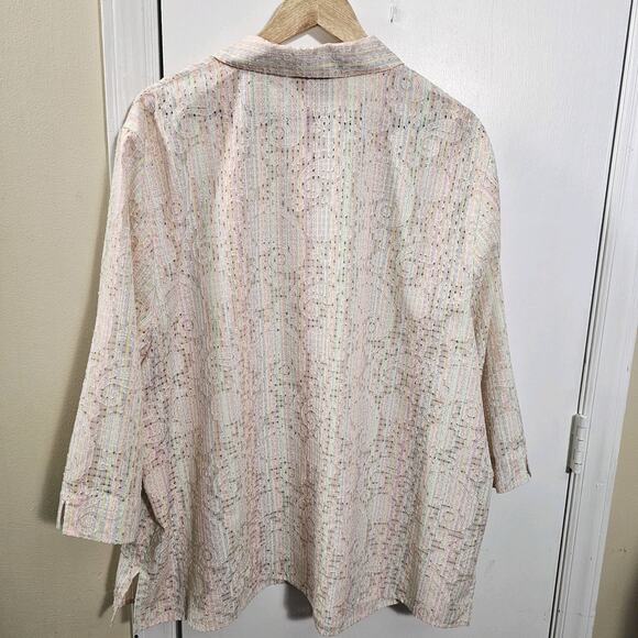 Alfred Dunner Rainbow Paisley Eyelet Print 3/4 Sleeve Button Up Sz 22W Waffle - Picture 5 of 5